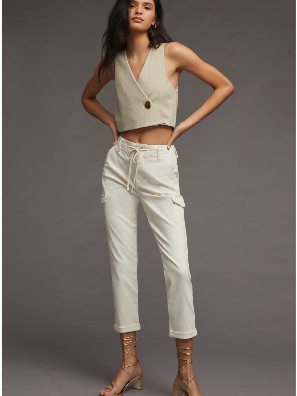 PAIGE Christy Mid-Rise Straight Cargo Jeans Quartz Sand | Size 28 Sold Out